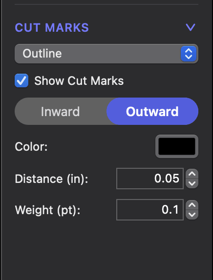 Screenshot of custom cut marks in NestPrint
