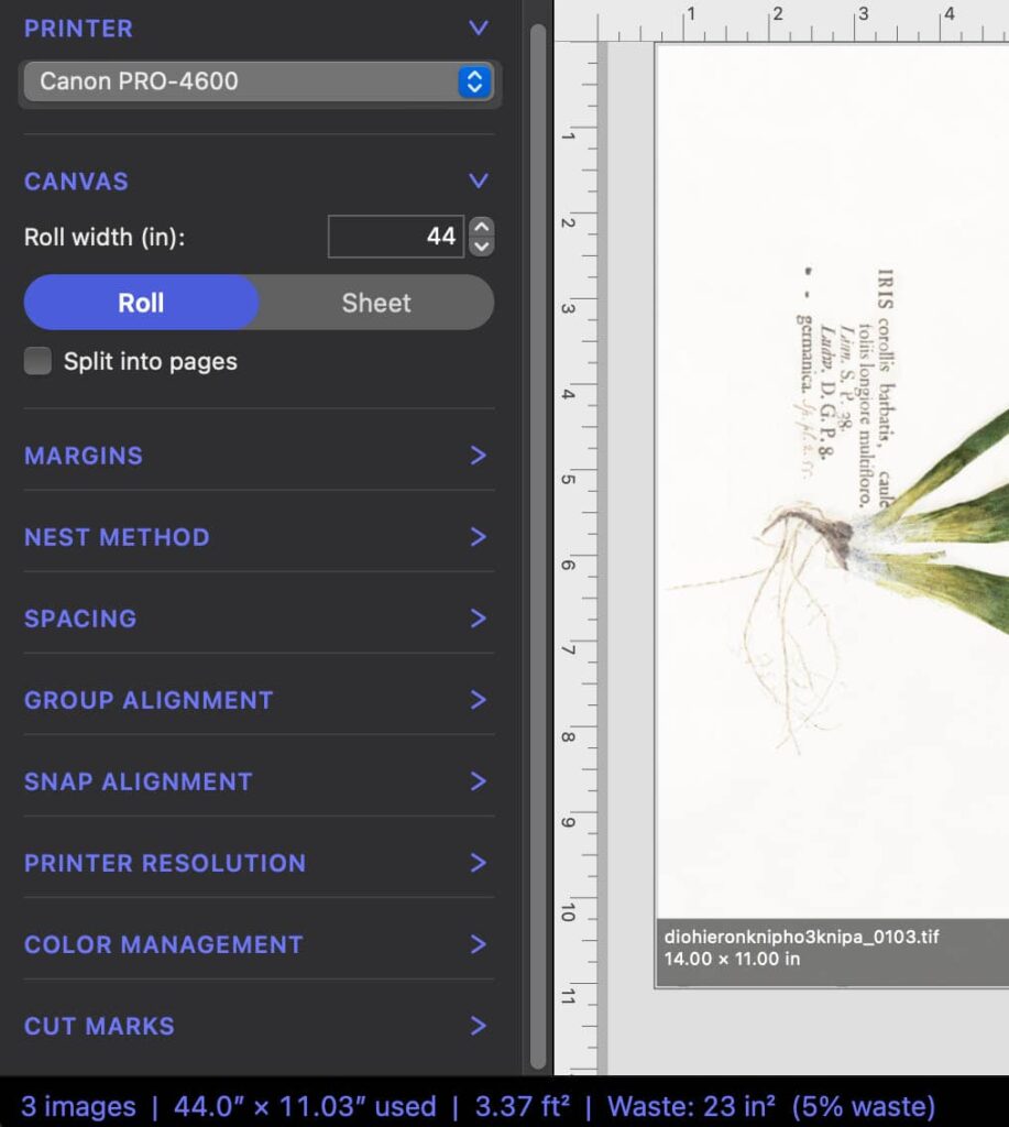 Screenshot of custom cut marks in NestPrint